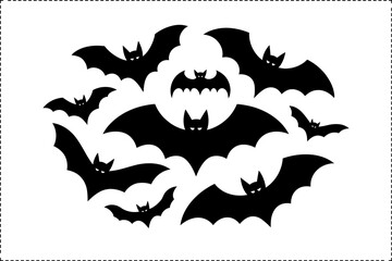Bat silhouette vector set, flying bat collection, Halloween night design, unique spooky illustration for crafts