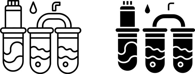 Water filtration system: Line art and solid icon set, depicting clean and efficient liquid purification process.