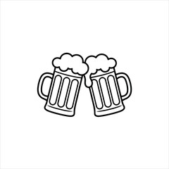Two beer mugs clinking with foam on white background toasting