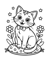 Obraz premium Cute Cat Coloring Page – Black and White Line Art for Kids