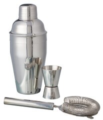 Cylinder, aluminum bottle, spring spoon cut out isolated transparent background