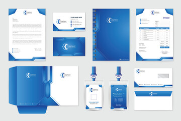 Technology elegant letterhead with business card stationery mockup