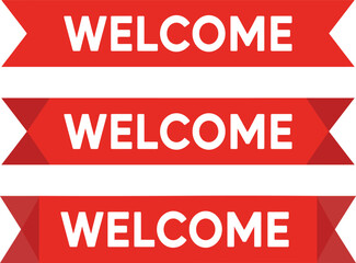 Red Welcome Ribbon Banners with Bold White Text