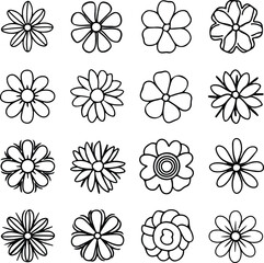 set of different flower line on white background 