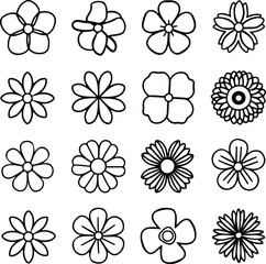 set of different flower line on white background 
