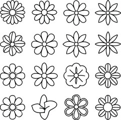 set of different flower line on white background 