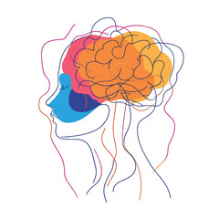 Continuous one line drawing head and brain mind and mental health problem concept isolated vector illustration