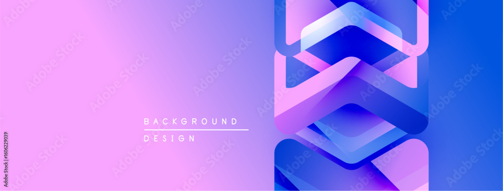 Poster Abstract gradient background. Purple, blue hues blend smoothly. Geometric shapes overlap creating dynamic visual effect. Modern design element.