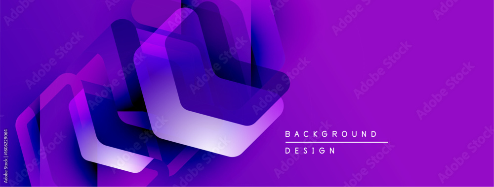 Poster abstract purple design features layered geometric shapes, creating dynamic visual effect. gradient h