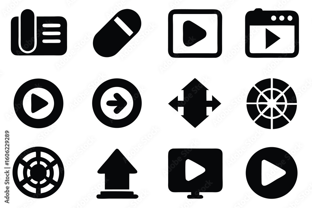 Poster vector art of collection of various black interface icons isolated on white background