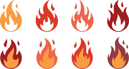 Eight stylized fire flames silhouette
