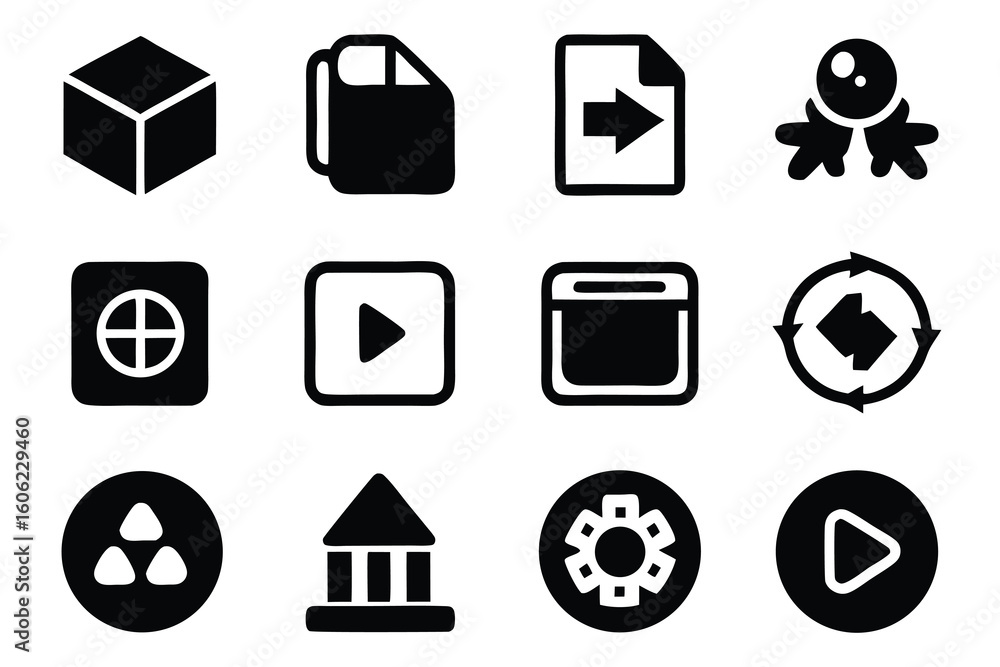 Poster vector art of a set of various file and object related icons isolated on white background