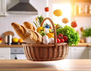 Healthy Food Basket in Kitchen, Fresh Organic Groceries Still Life