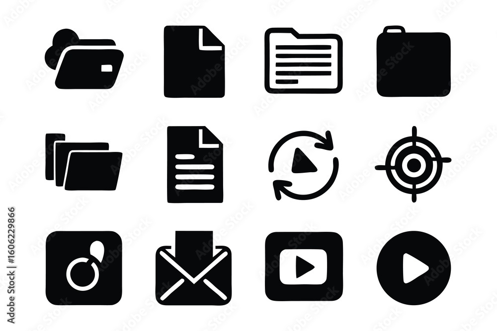 Poster vector art of a collection of file and document related icons isolated on white background