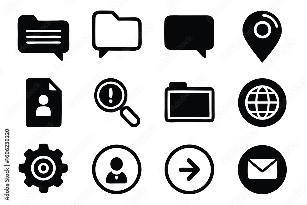 Poster vector art of a collection of black vector icons representing various user interface elements