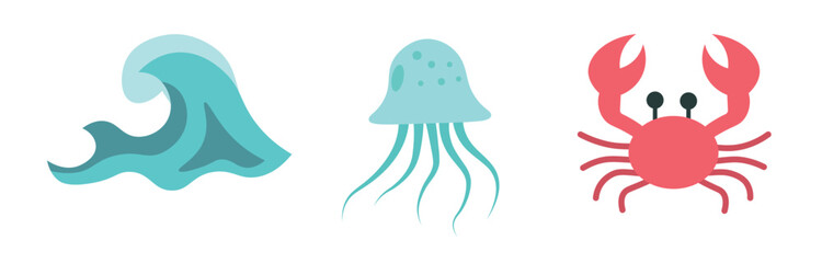 Illustration of four sea-themed designs on a white background