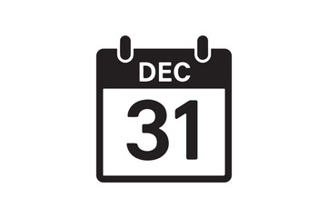 Calendar 31st December icon silhouette vector with white background