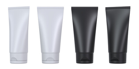 White and black cosmetic tube for cream, lotion, or gel, isolated on a transparent background, for product mockups.