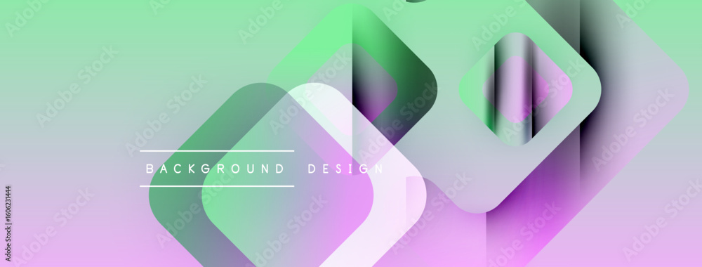 Poster abstract geometric shapes overlap, creating vibrant gradient background. soft pastel colors blend se