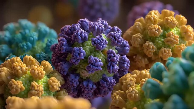 Close-up Animated Render of colorful virus, Visualizing viral Structure and Infection, Medical