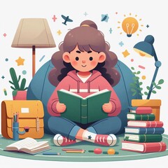 A child who is reading a many book