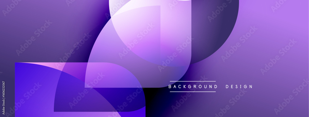 Poster abstract purple design features overlapping shapes. gradient colors create modern visual effect. min