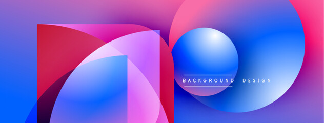 Abstract vibrant shapes overlap. Blue, red, purple gradients create dynamic visual effect. Modern design elements present smooth transitions.