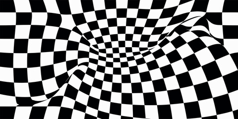 Distorted checkerboard pattern tunnel silhouette
