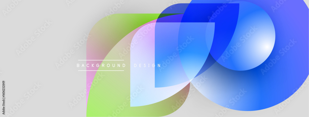 Poster abstract shapes overlap, creating vibrant color gradients. modern design elements suggest fluidity, 