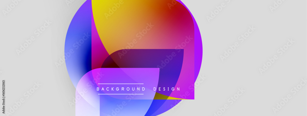 Poster abstract colorful shapes overlap. gradient hues blend, creating dynamic visual effect. text reads ba