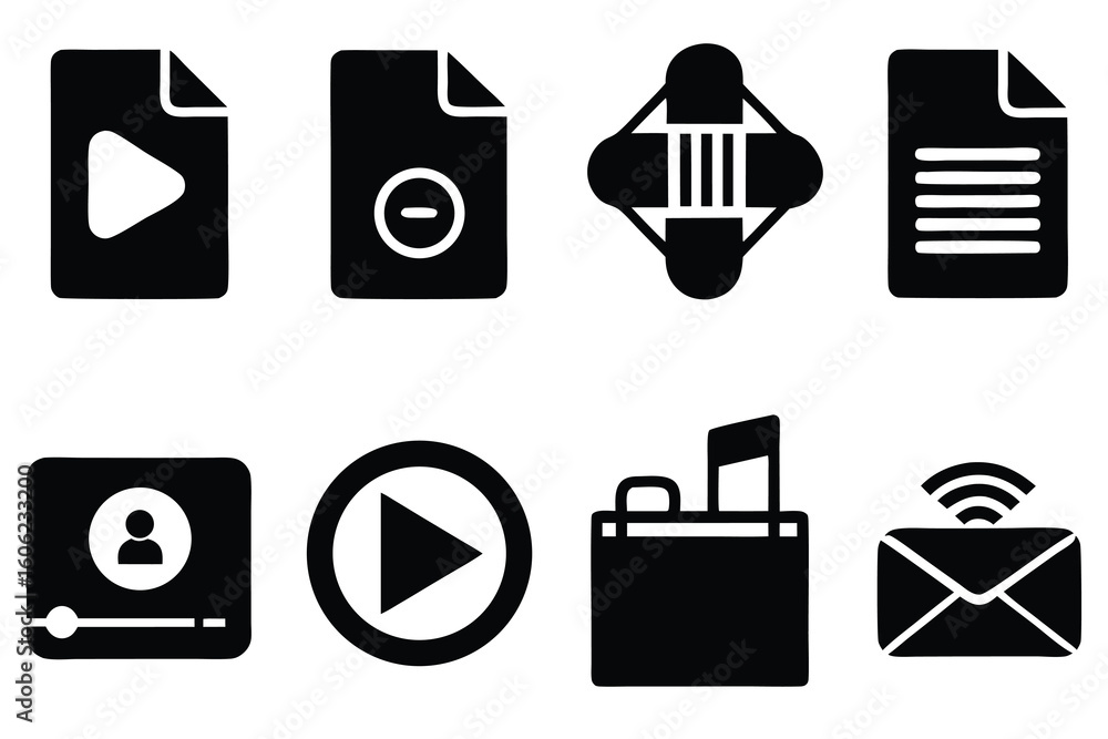 Poster vector art of a series of media and file icons isolated on white background