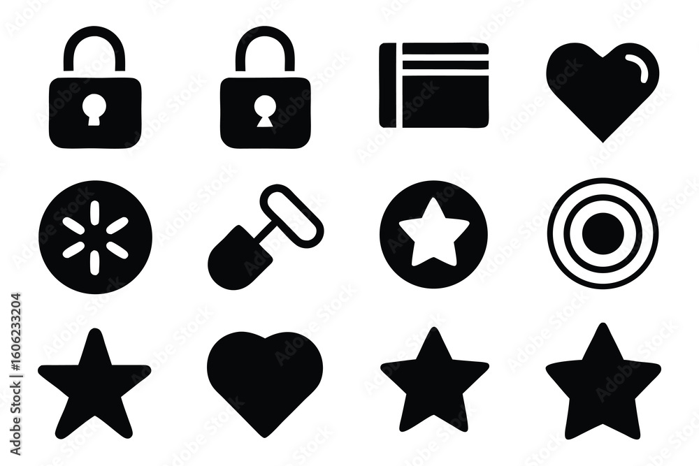 Poster vector art of a set of essential user interface icons isolated on white background