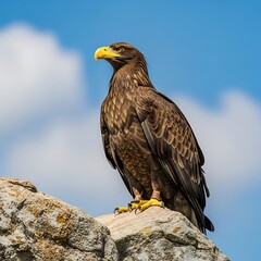 Steller's sea eagle perched atop a rock.