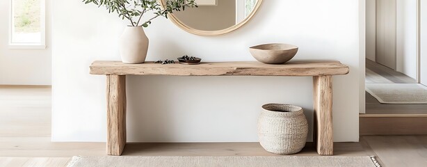 Entryway console table with modern console table decor, stylish console table arrangement for minimalist home, elegant console table design with natural wood