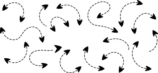 Collection of dotted line arrows silhouette