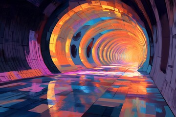 Abstract Colorful Tunnel Leading To Light