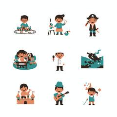 Children's Imagination: Diverse Activities Illustration