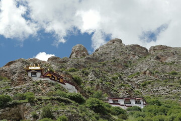 tibetan temples built on cliff, on the highest plateau on earth