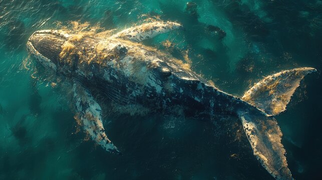Humpback whale swimming in ocean