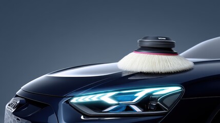 High Speed Rotary Polisher Buffing Electric Vehicle Hood with Fluffy Pad and Shiny Headlight