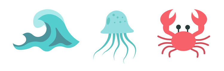 Illustration of four sea-themed designs on a white background