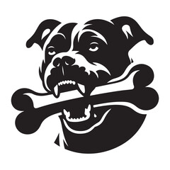 Aggressive Pitbull Dog Silhouette Vector with Bone in Mouth