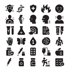 Obraz premium Autoimmune Disease Diagnosis and Treatment Medical Icon Set Illustration