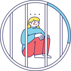 A character sitting inside a browser-like cage ideal for visualizing restriction, user limitation, or lockout errors.