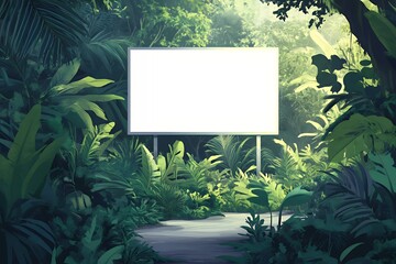 Blank Billboard Surrounded By Lush Tropical Foliage