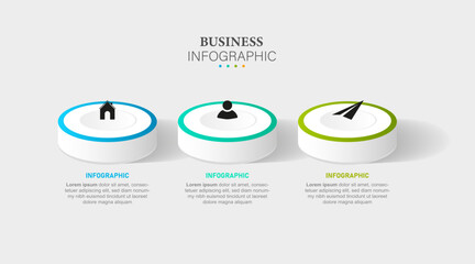 3D infographic template with 3 steps or options. Vector