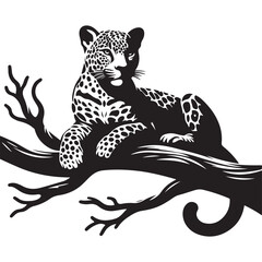 Leopard Resting on Branch Illustration in Silhouette Style
