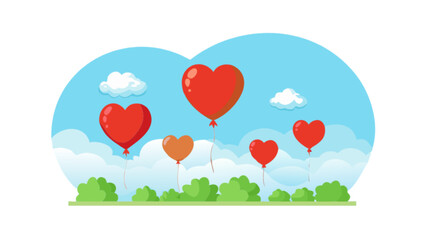 Heart balloons cartoon vector illustration for valentine's day love romance sky clouds celebration design 100