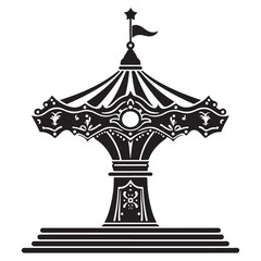 Vintage Carousel Top Silhouette Fairground Amusement Ride Illustration