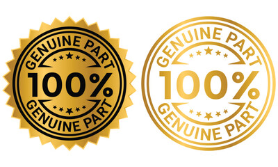100 percent genuine parts text with circular gold stamp frame label Vector Template Illustration